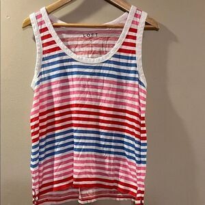 LOFT Red, Pink, and Blue Striped Tank Top